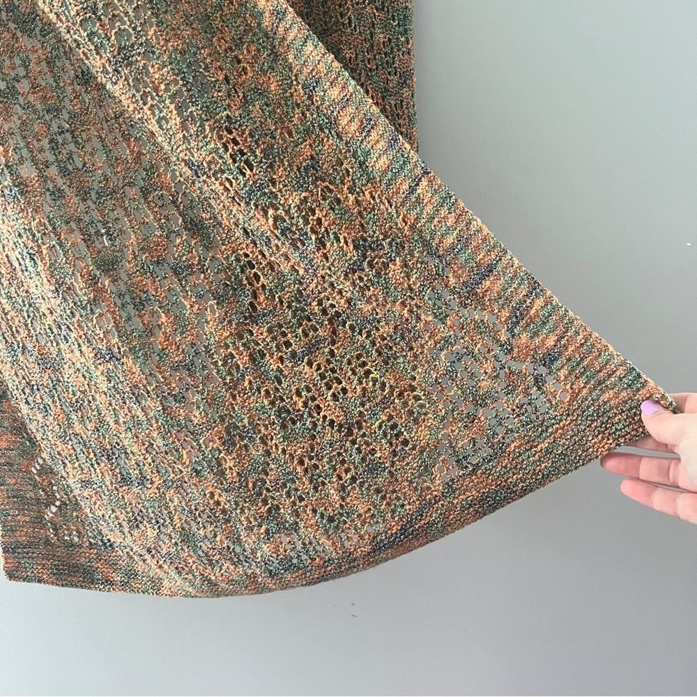 Knit Scarf Green Orange Rectangular Cottagecore Poetcore